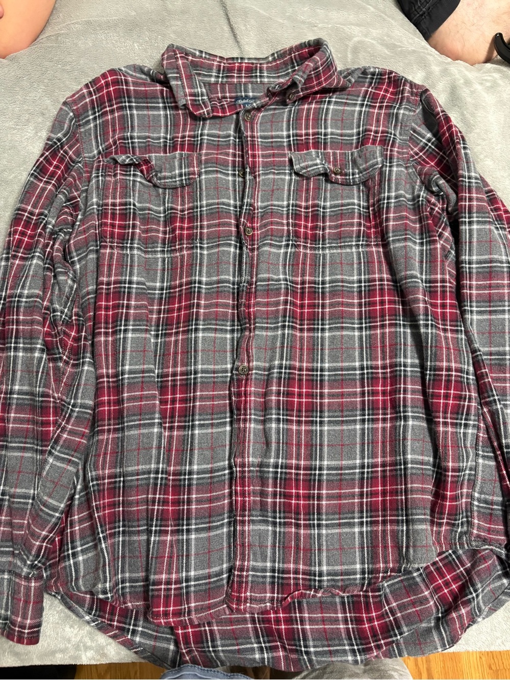 Faded Glory Red & Gray Plaid Button-Down Shirt